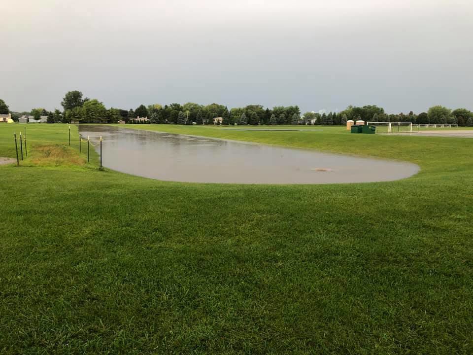 Flooding at the soccer SCORe Complex, 9509 Dunkelow Road